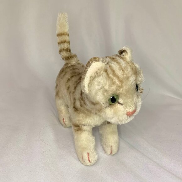 Vintage Steiff 1960s Tapsy Tabby Cat Kitten 7 Inch Brown Mohair Plush Toy - Picture 2 of 12